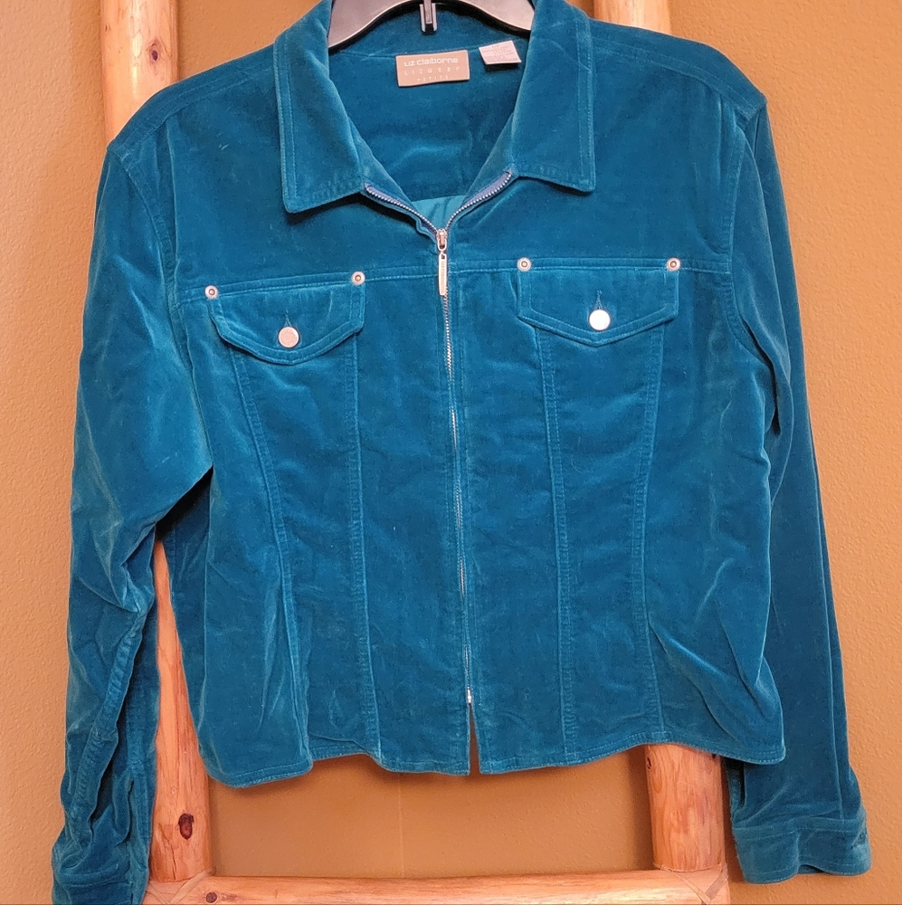 LIZ CLAIBORNE WOMENS TURQOISE BLUE JACKET
